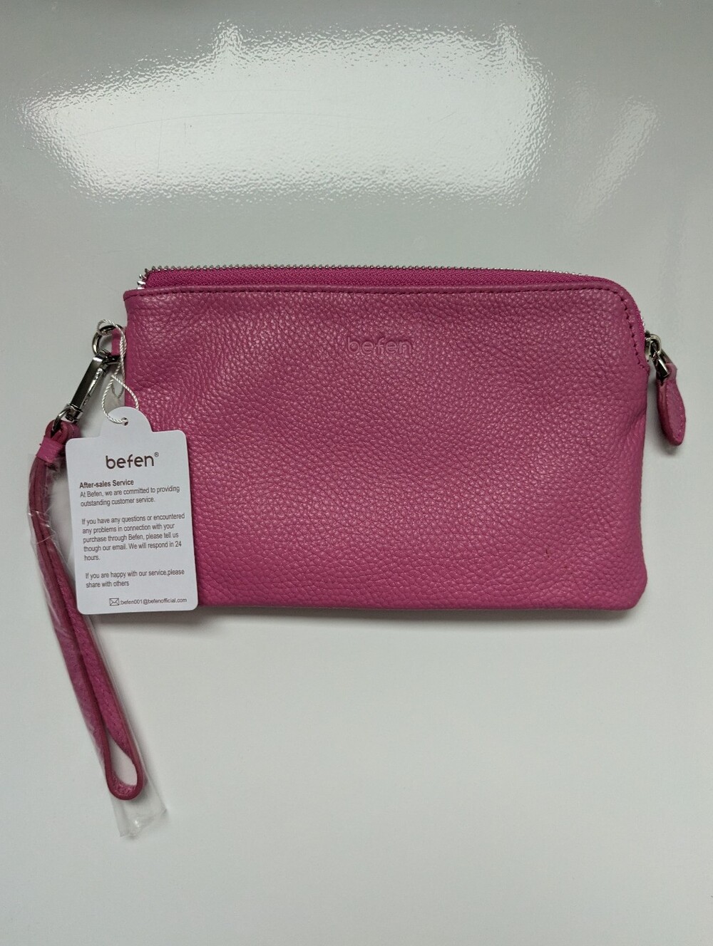 Befen Pink Pebbled Leather Wristlet Clutch